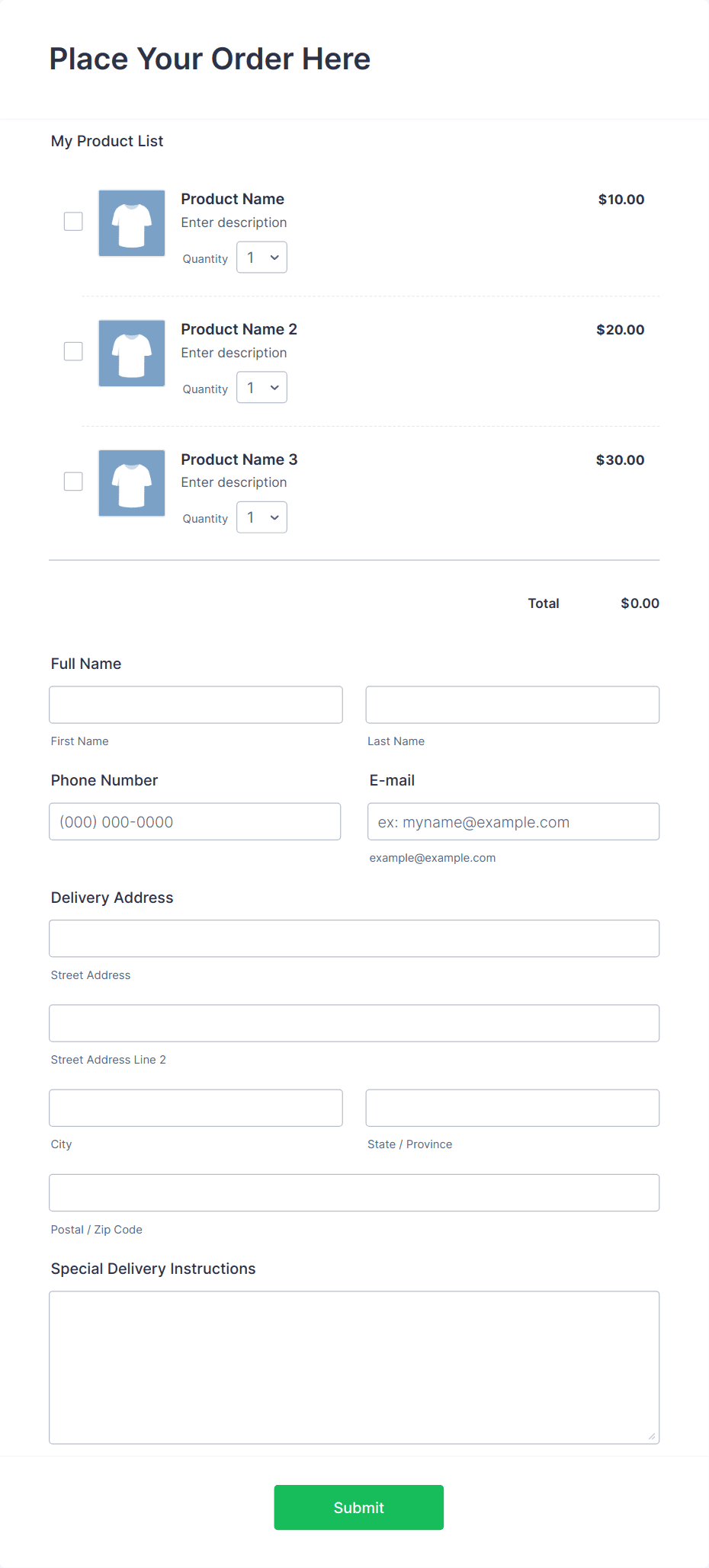 Template order-form