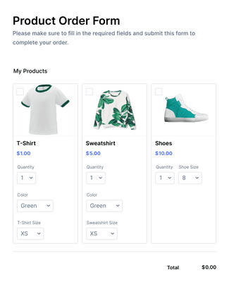 Template product-order-form
