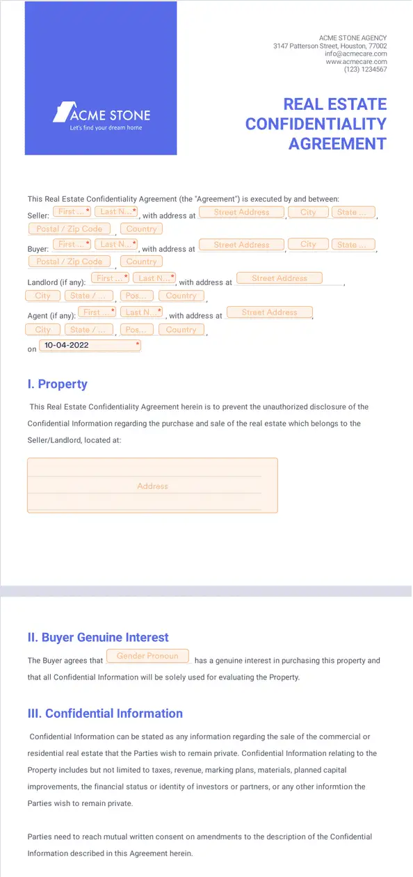 Template real-estate-confidentiality-agreement