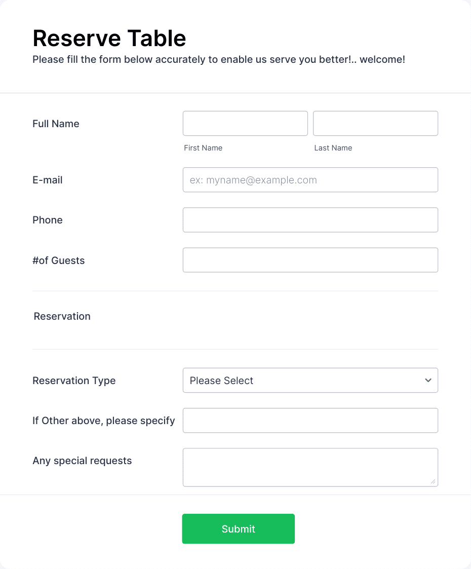 Template restaurant-reservation-form