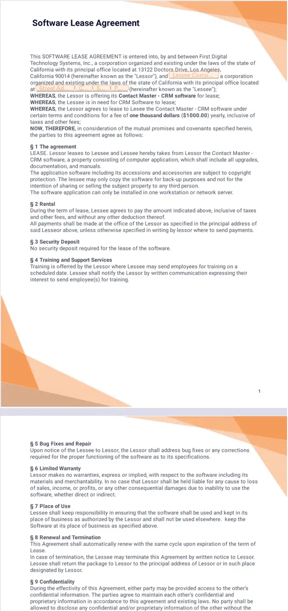 Template software-lease-agreement
