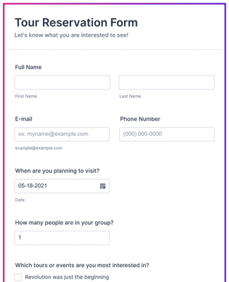 Template tour-reservation-form