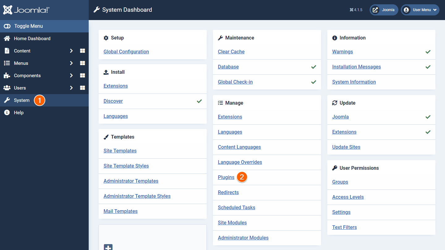 Steps to access plugins in Joomla