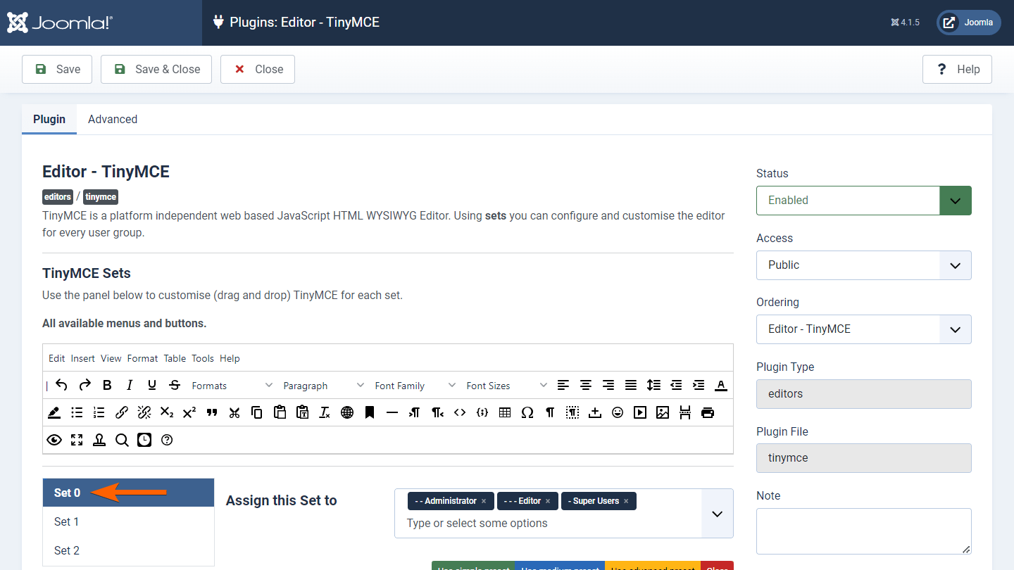 The Set 0 Super User role in Joomla