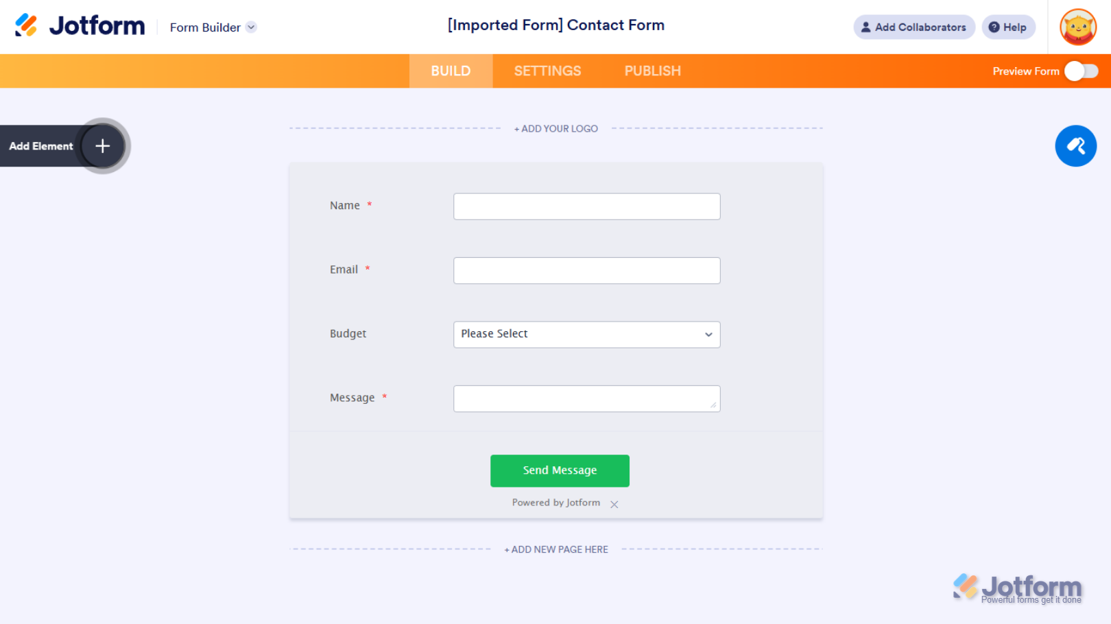Formulario clonado recién creado en el Creador de Formularios de Jotform