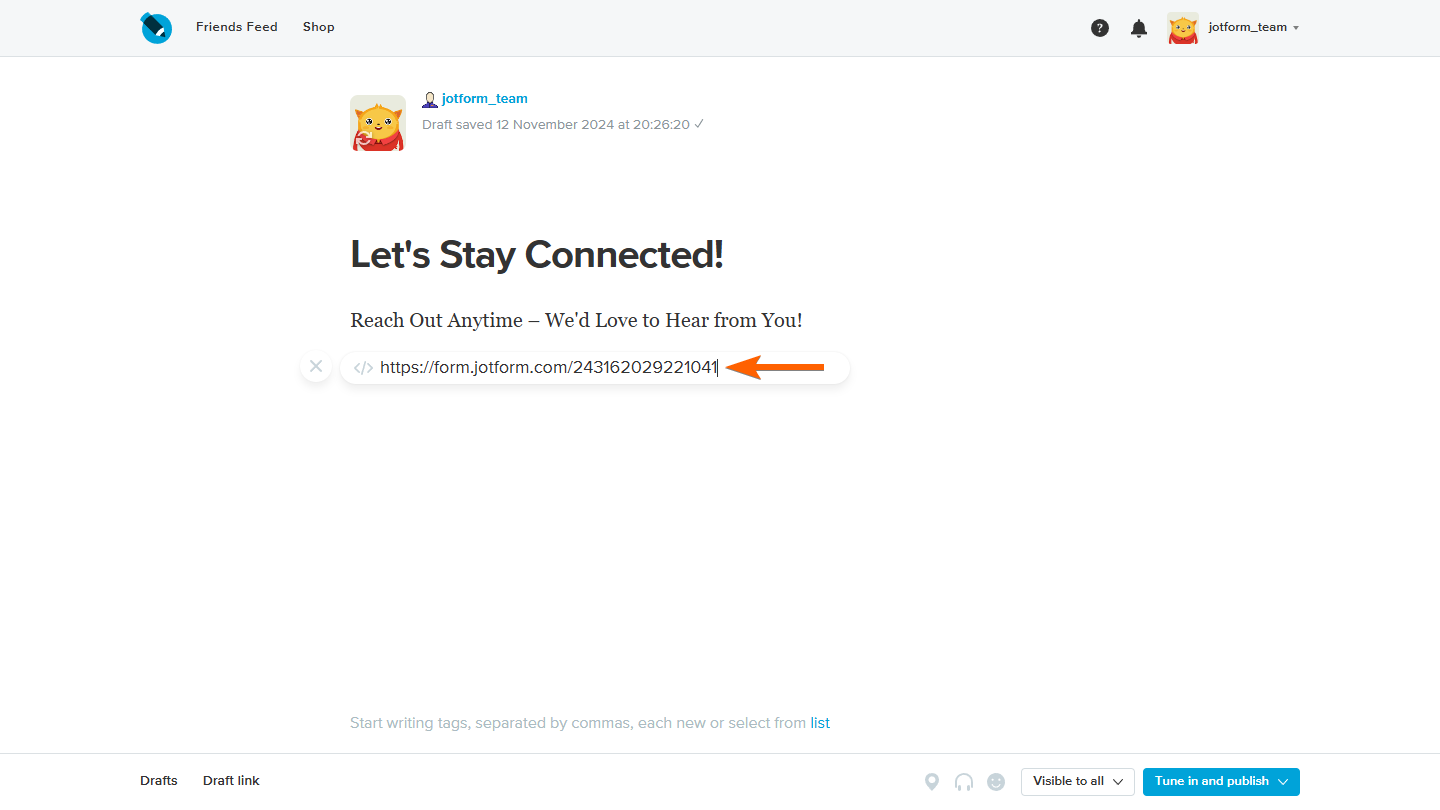 Form Link in LiveJournal Post Entery page