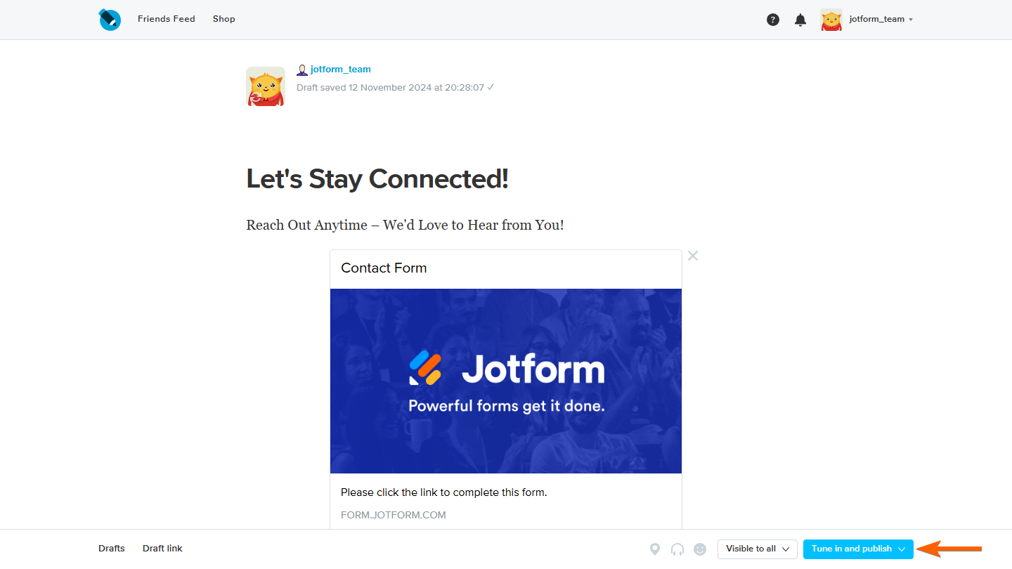 Tune in and publish menu in LiveJournal Post Entry page