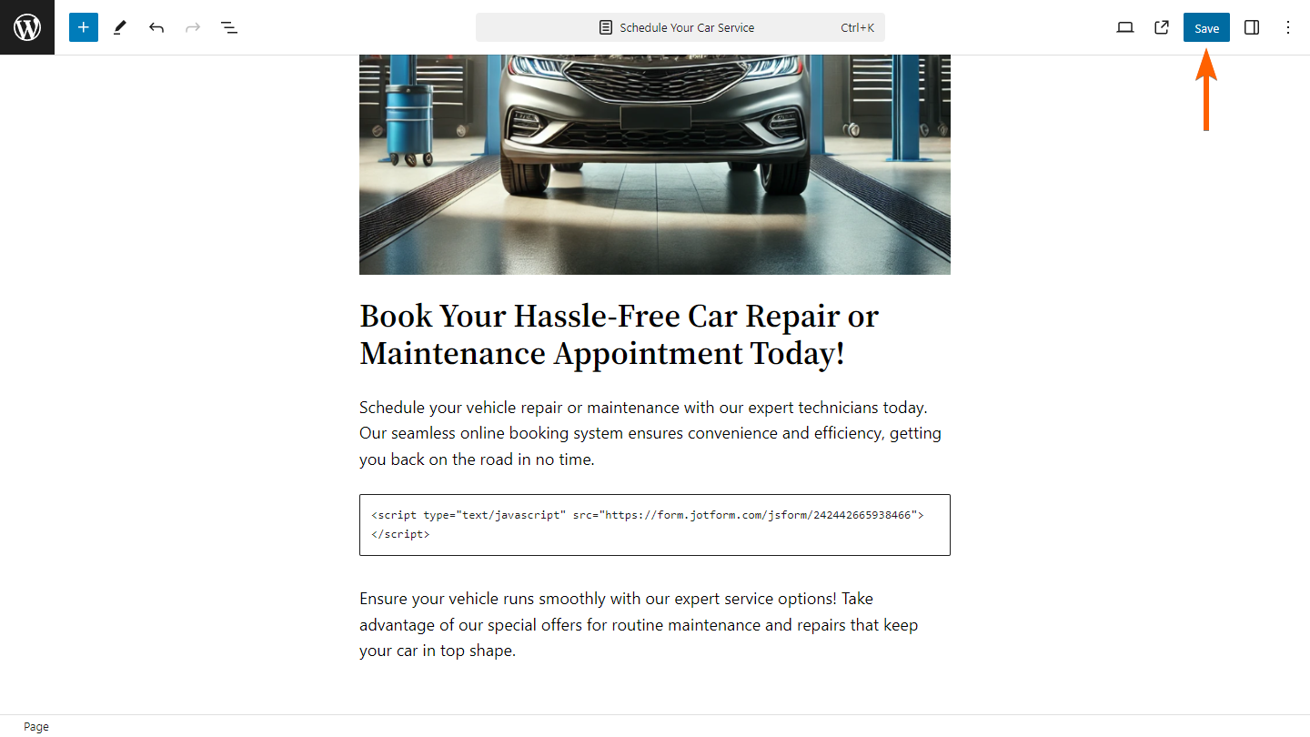 Save button in WordPress Gutenberg Editor