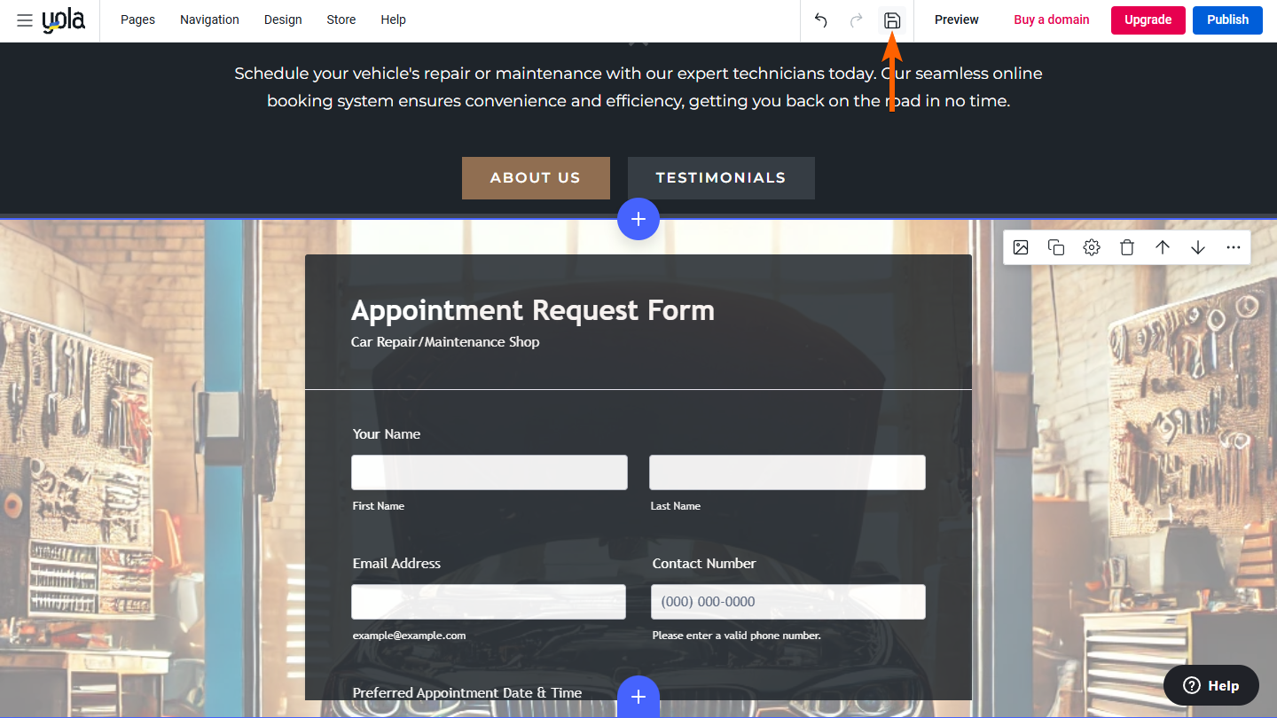 Save button on the Yola Sitebuilder