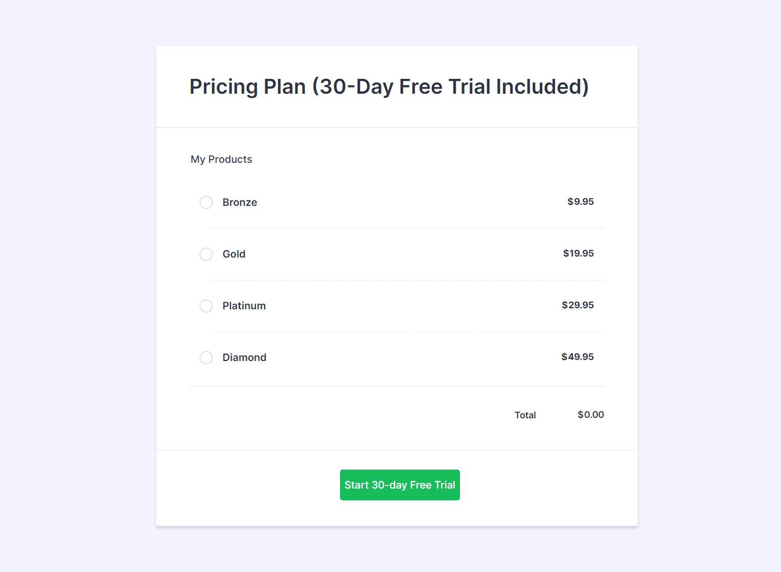 Jotform payment with multiple choice recurring subscriptions
