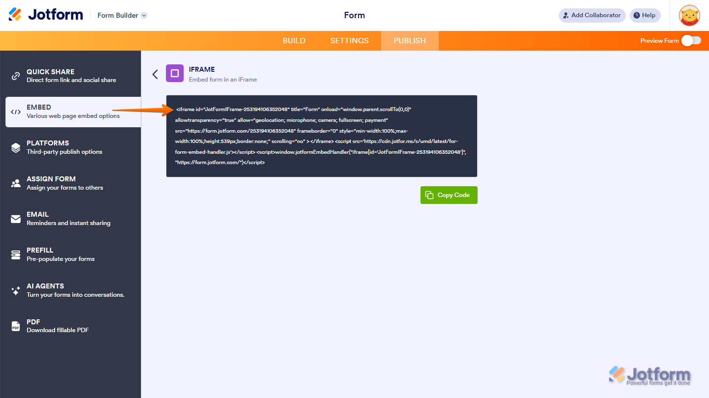 iFrame embed option