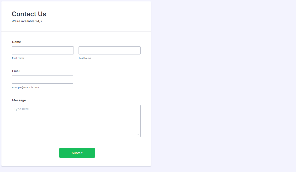 A contact form hugging the left side of the screen