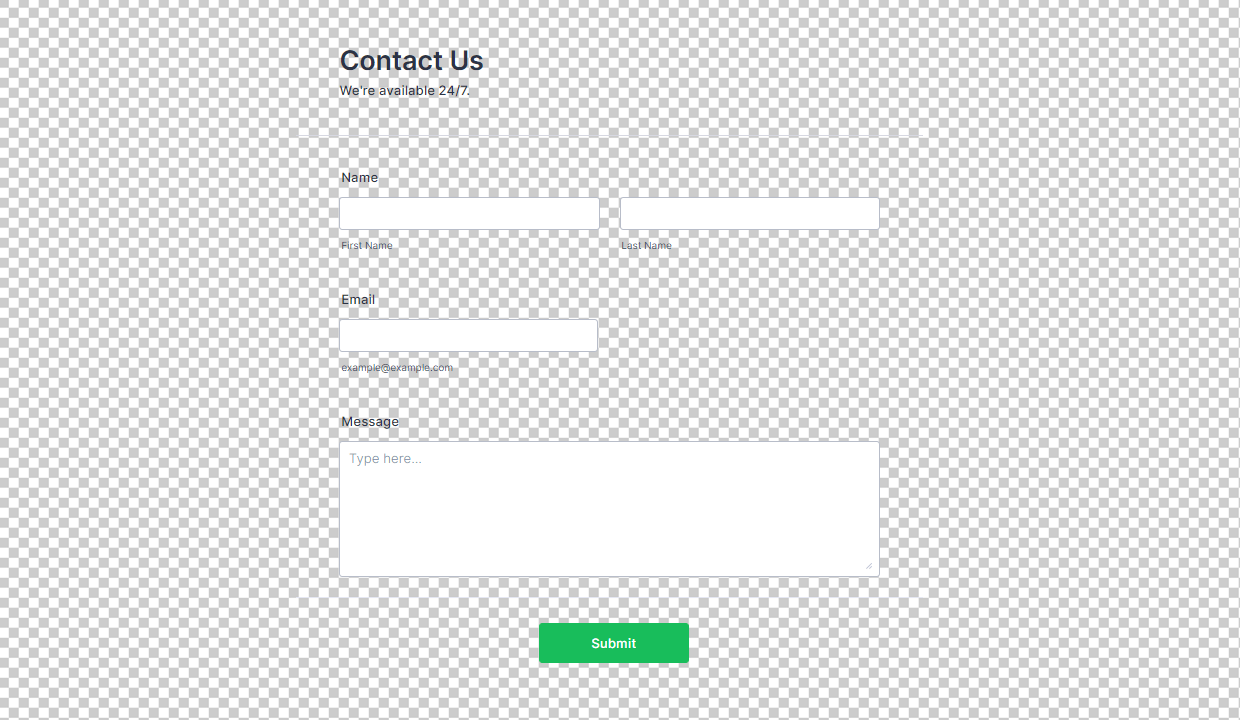 A contact form with gray and white checkered background