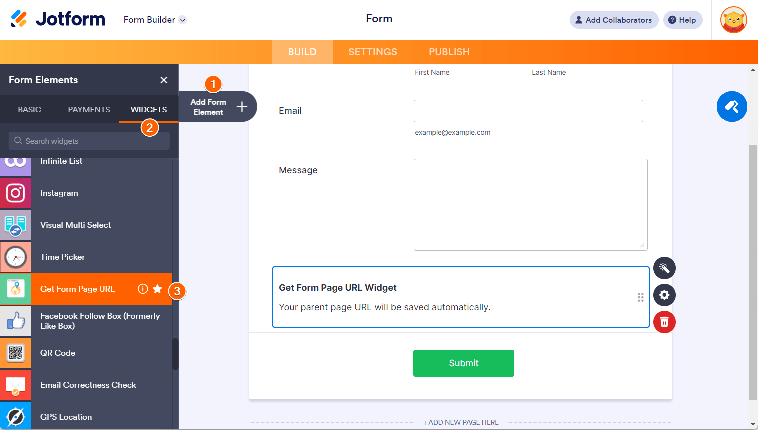 Obtener URL de la Página del Formulario añadido al formulario en el Generador de Formularios de Jotform