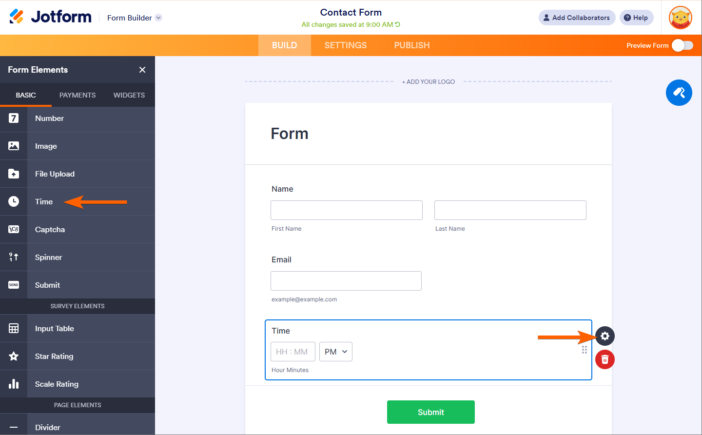 Campo de Tiempo en Jotform