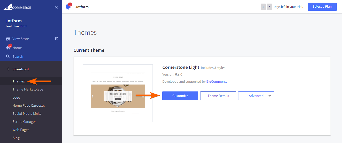 A Customize Theme button in BigCommerce