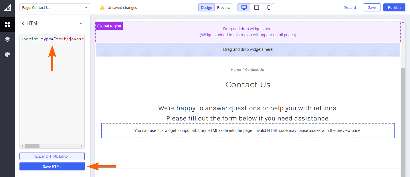 An embed code in BigCommerce