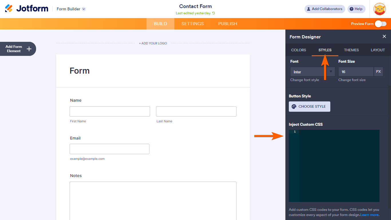 Steps to apply custom CSS in Jotform
