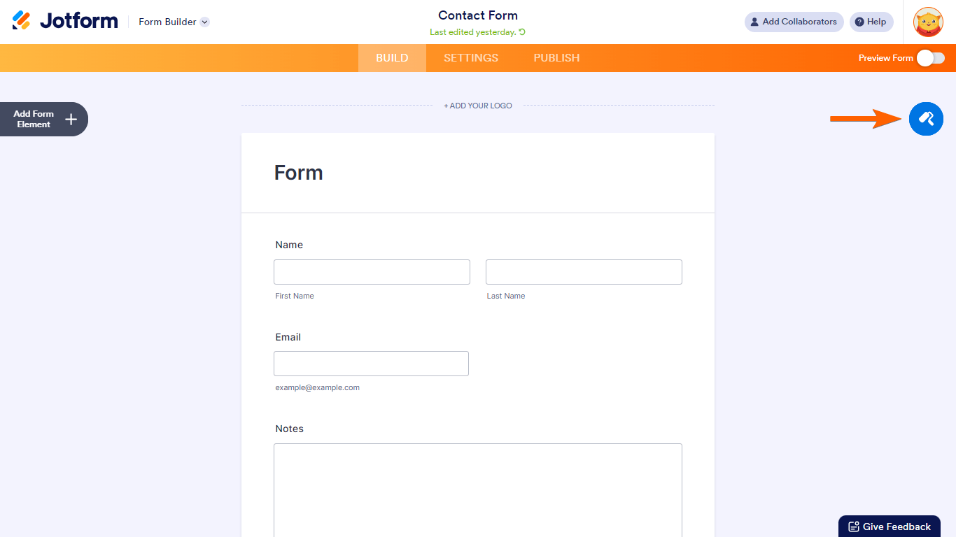 Step to open the form designer in Jotform