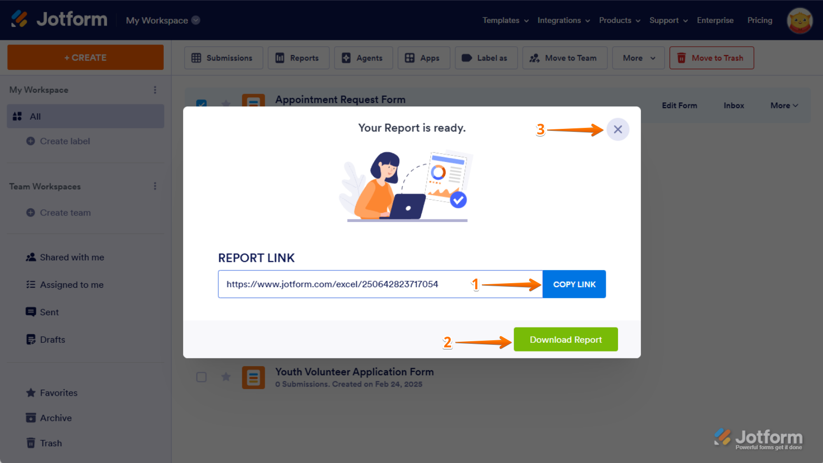 Aparece un aviso confirmando que el Informe de Excel está listo