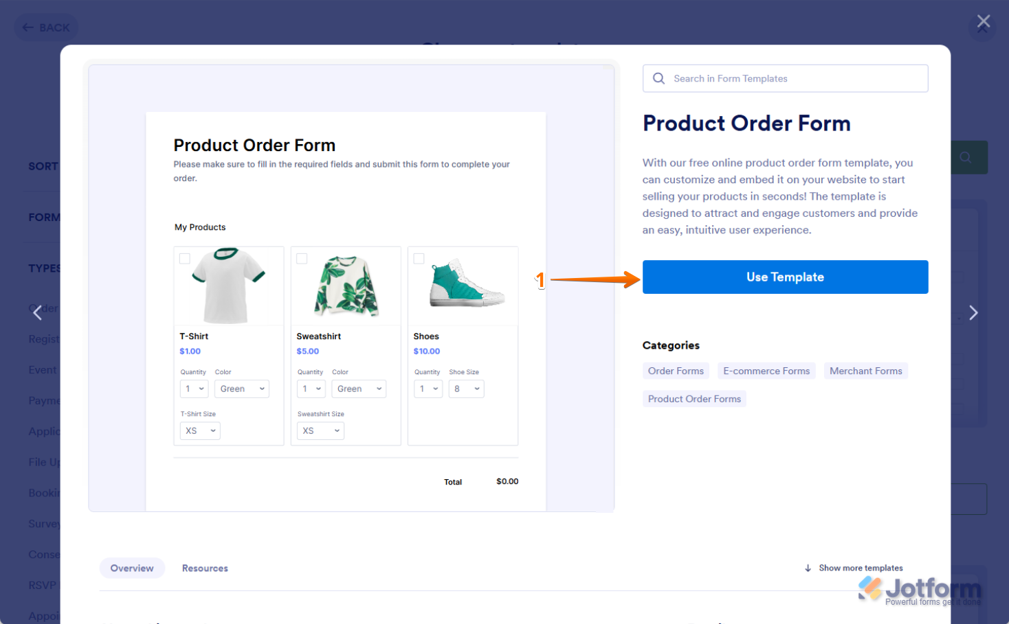 Use Template Button on Workspace Jotform