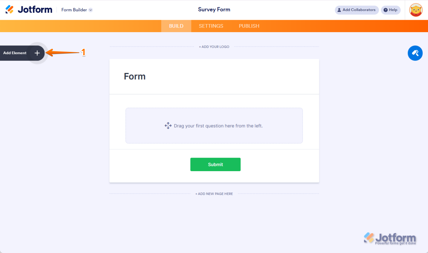 Add element button in Jotform Builder in Jotform