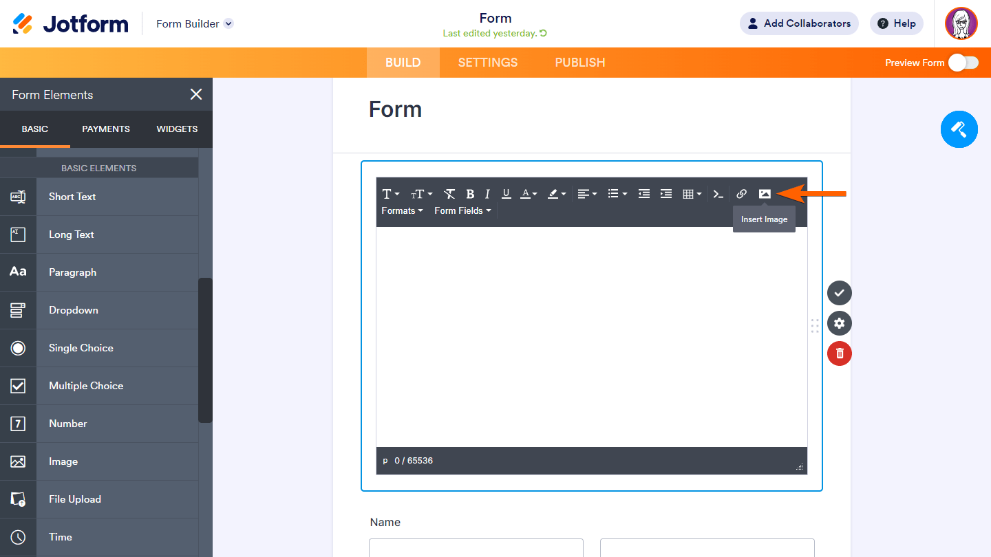 El icono de Insertar Imagen en el Constructor de Formularios de Jotform