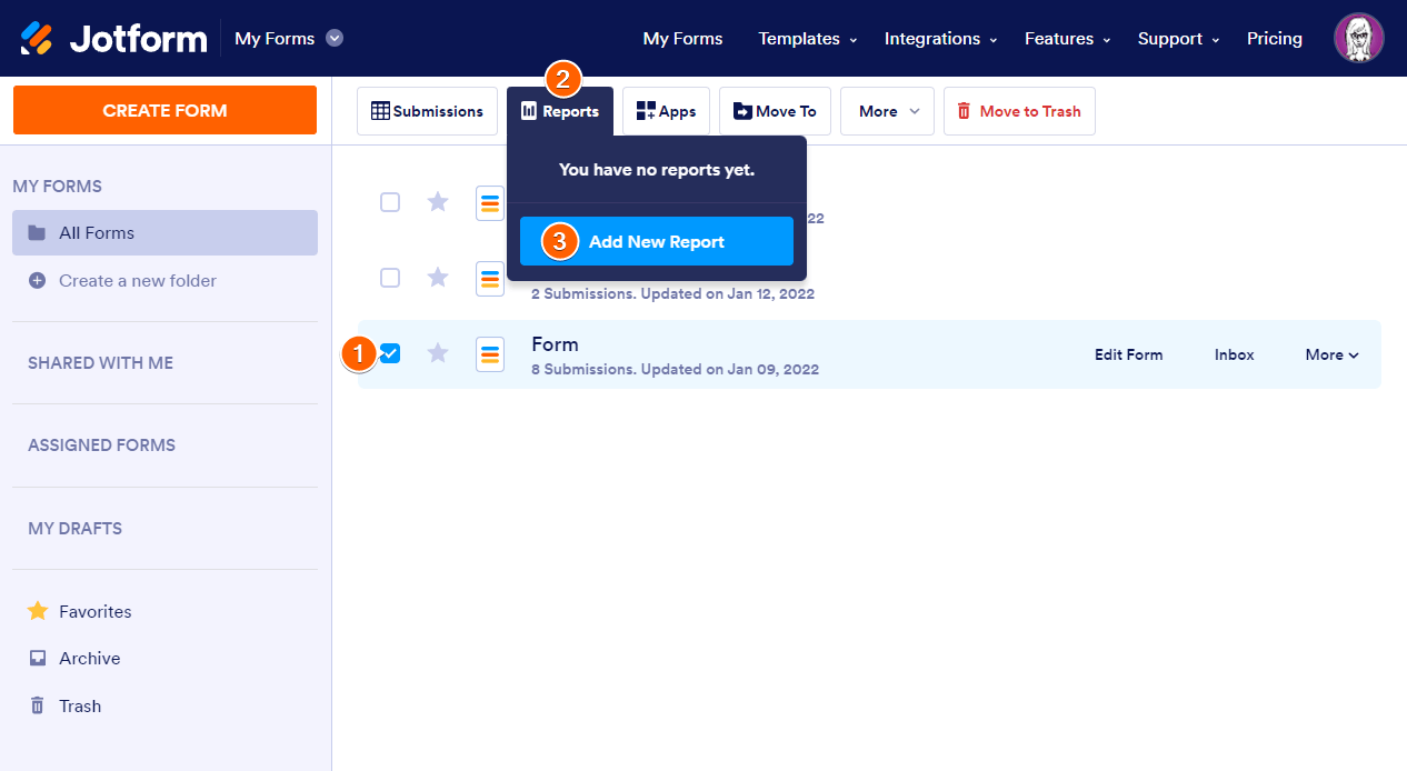Add New Report Button