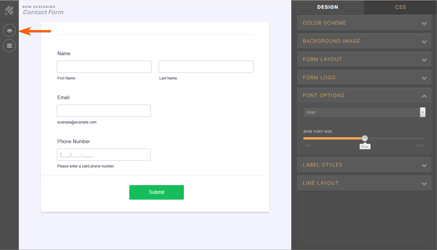 Eye Icon in Advanced Designer Jotform