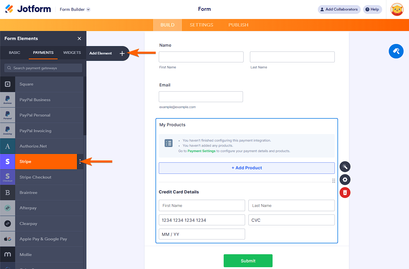 Integración de Stripe en la pestaña de Pagos del Generador de Formularios de Jotform