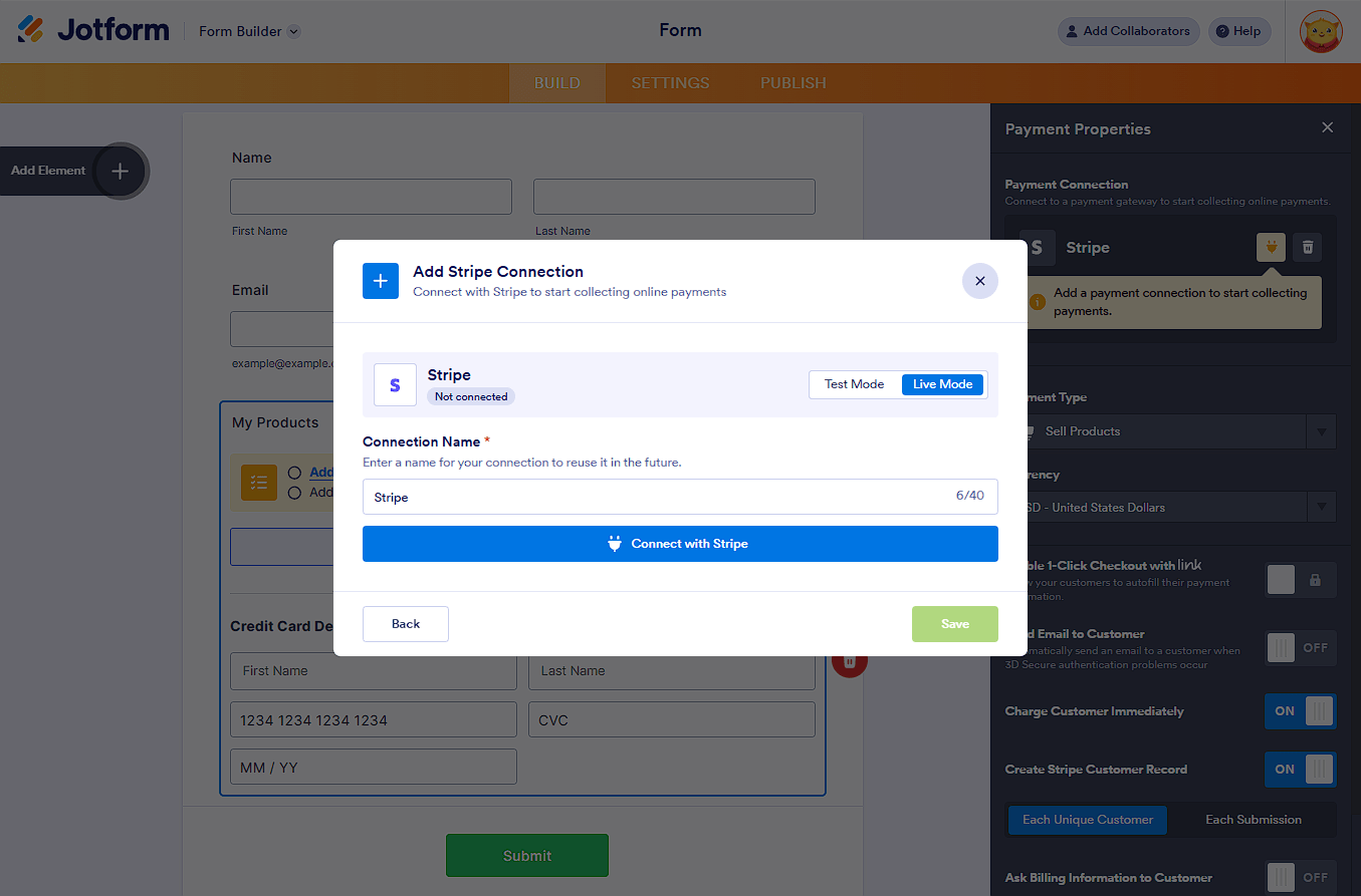 Conectar con Stripe en la configuración de Añadir Conexión a Stripe