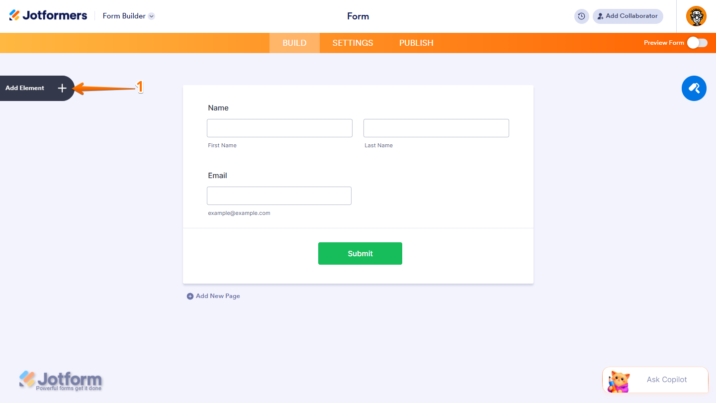 Add Element in the Jotform Form Builder