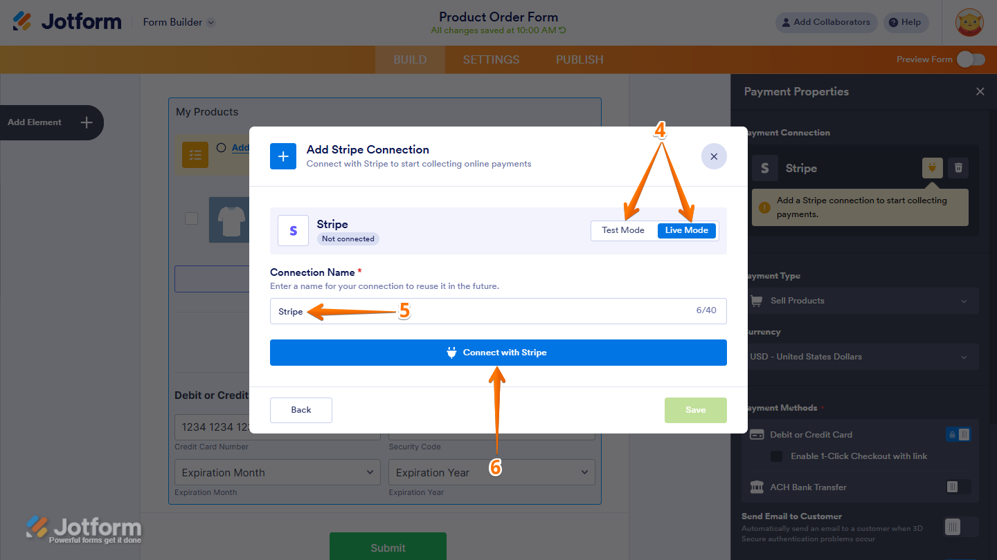 Add Stripe Connection window