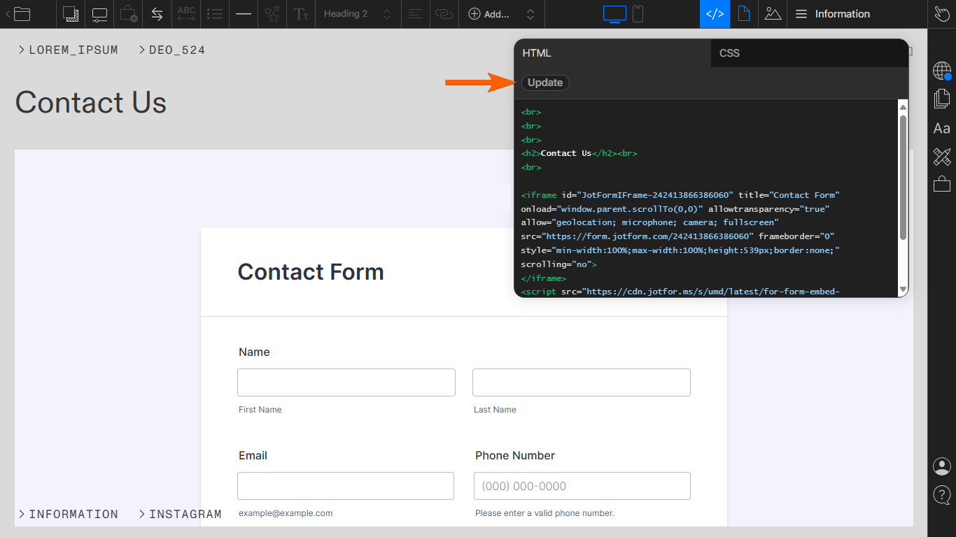 Ein Update-Button in der Frachtcode-Ansicht