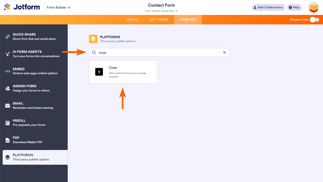 Una opción de Cargo en las Plataformas del Creador de Formularios de Jotform