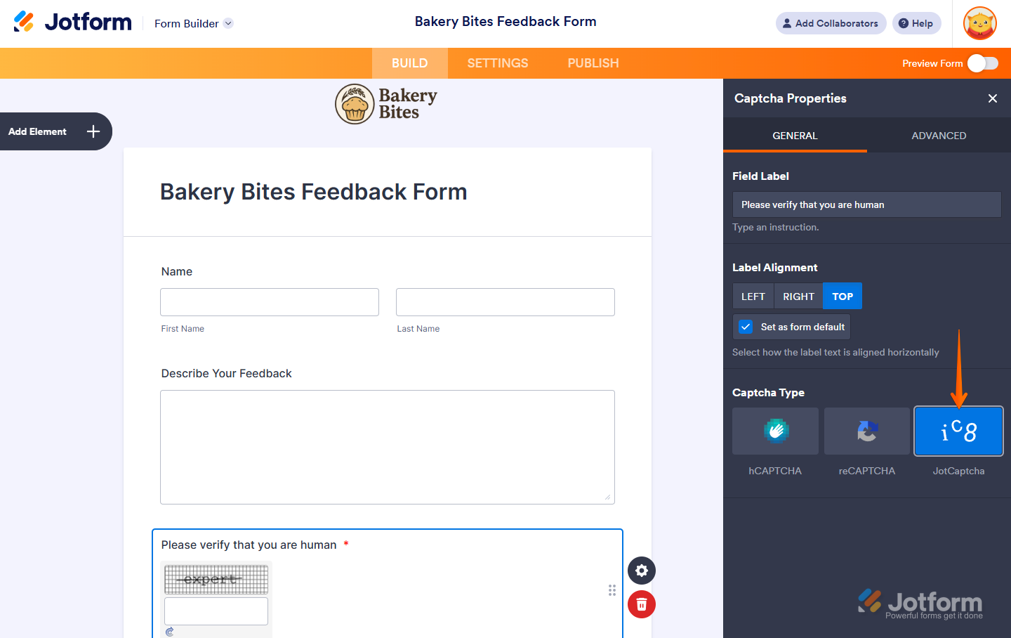 jotCaptcha type in Jotform