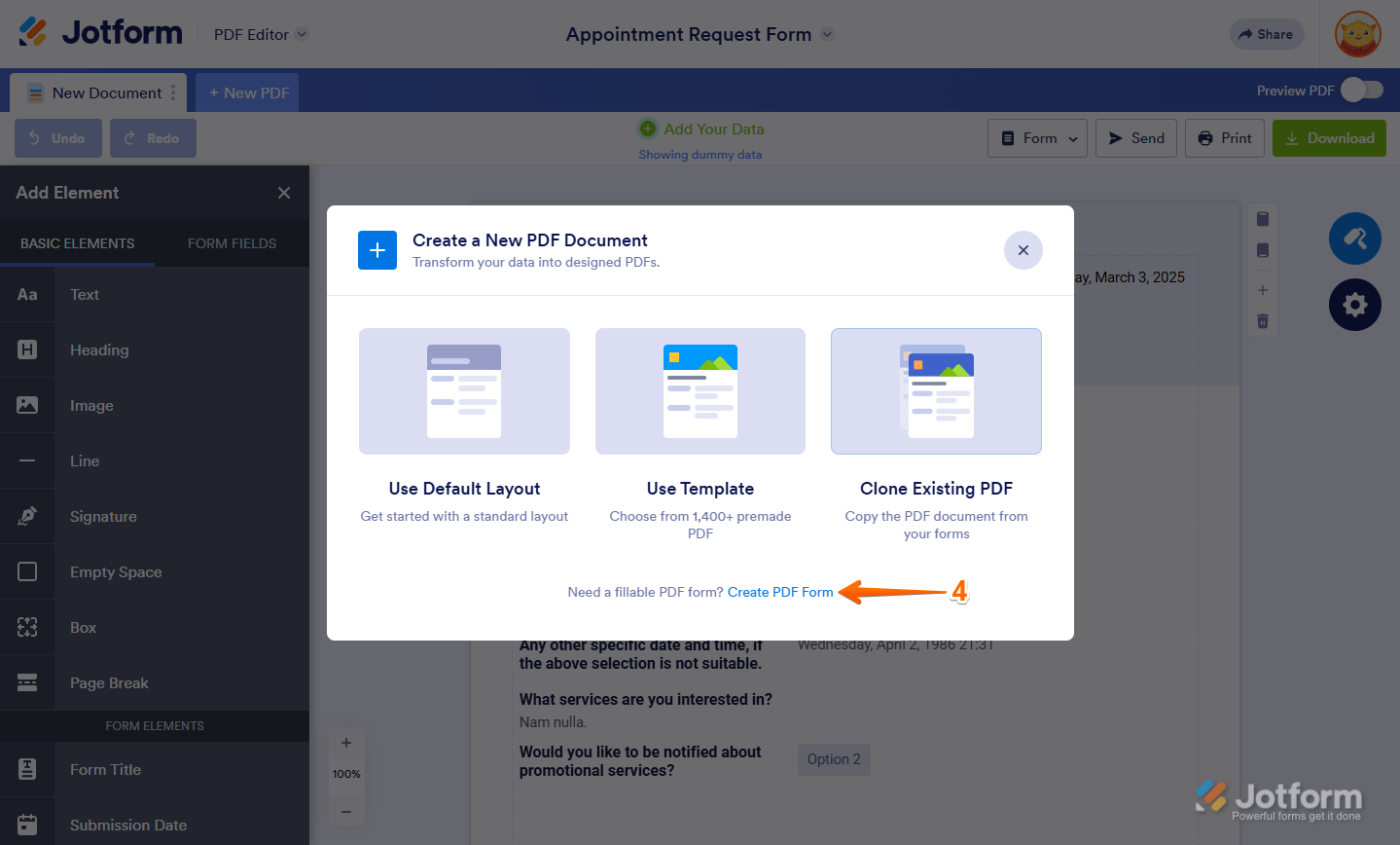 Create PDF Form link in PDF Editor Jotform