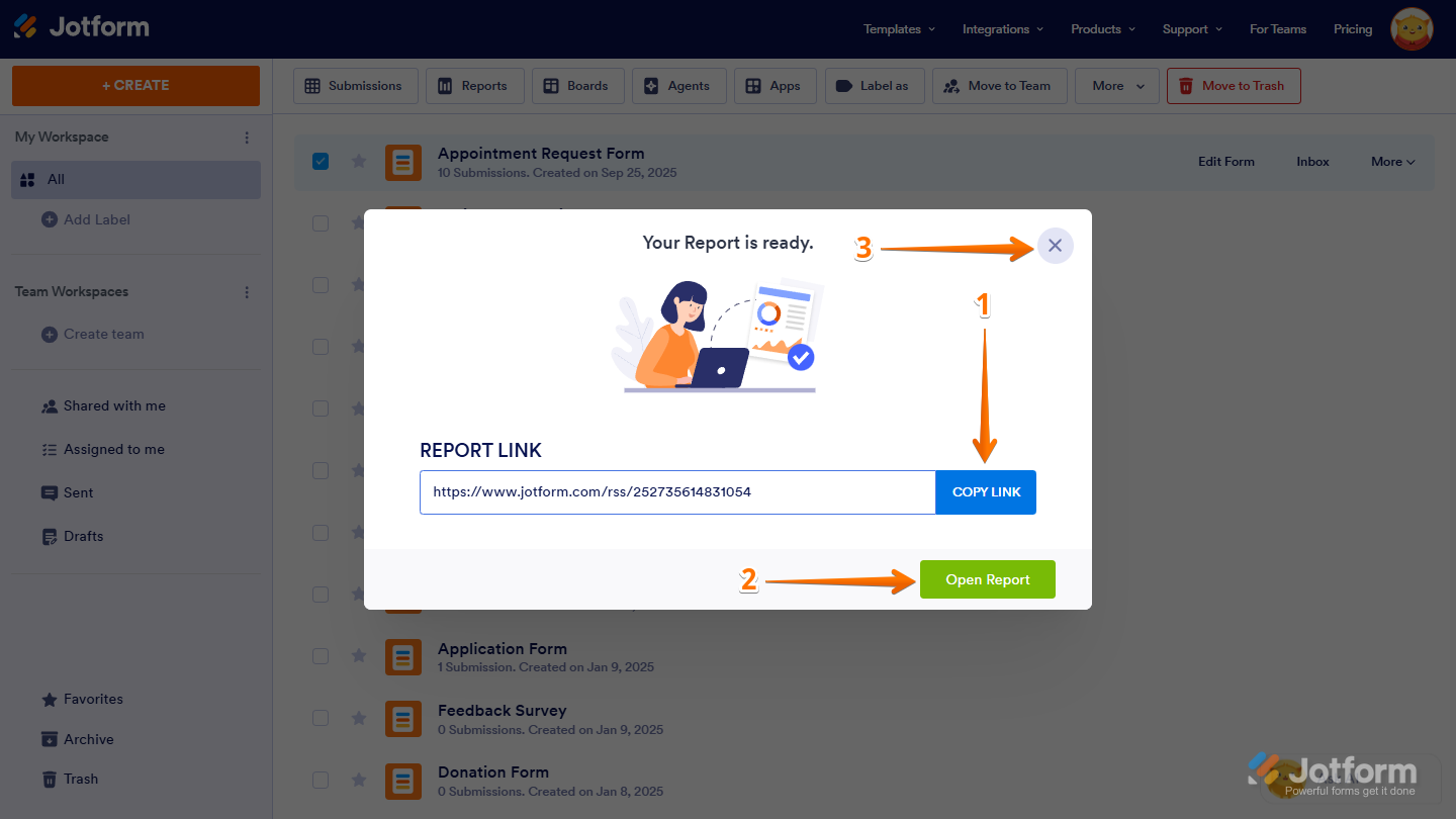 A prompt appears confirming that the RSS Listing Report is ready