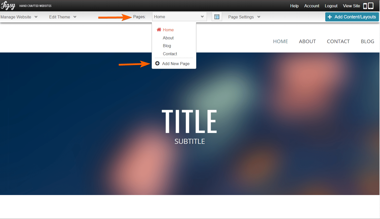 Add New Page option in the Jigsy website editor