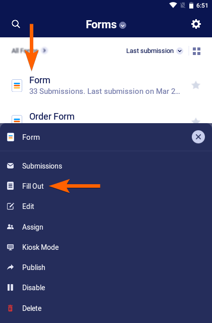La opción Rellenar en Formularios móviles de Jotform