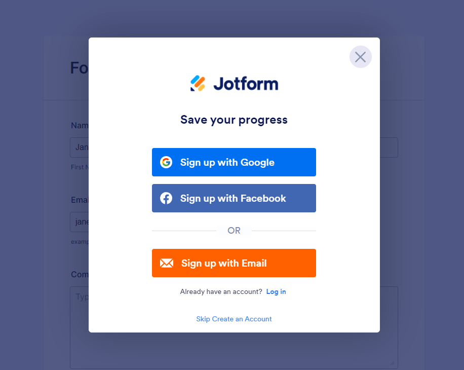 The Save your progress dialog