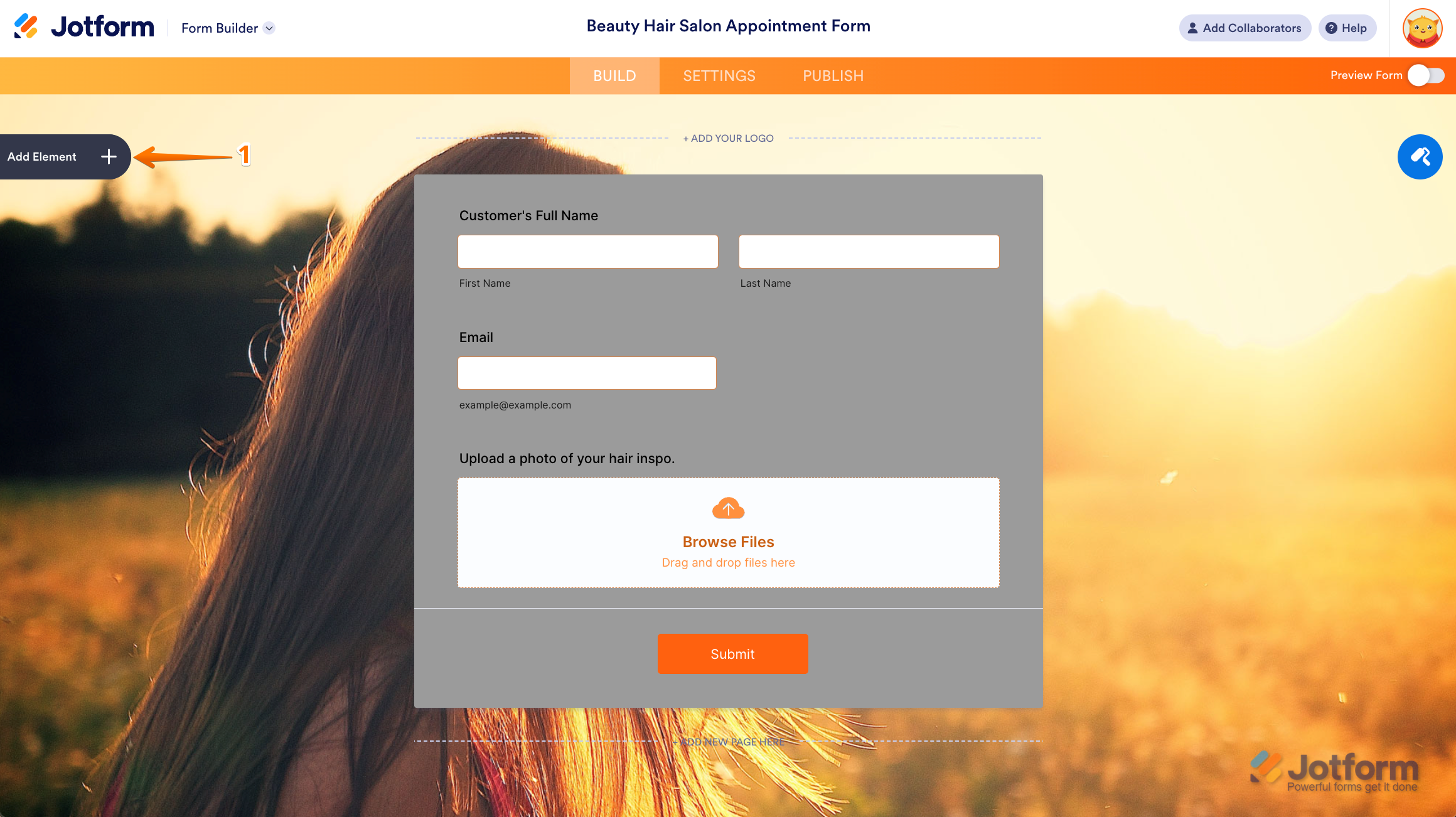 Accessing form elements in Form Builder by clicking Add Element on the left side