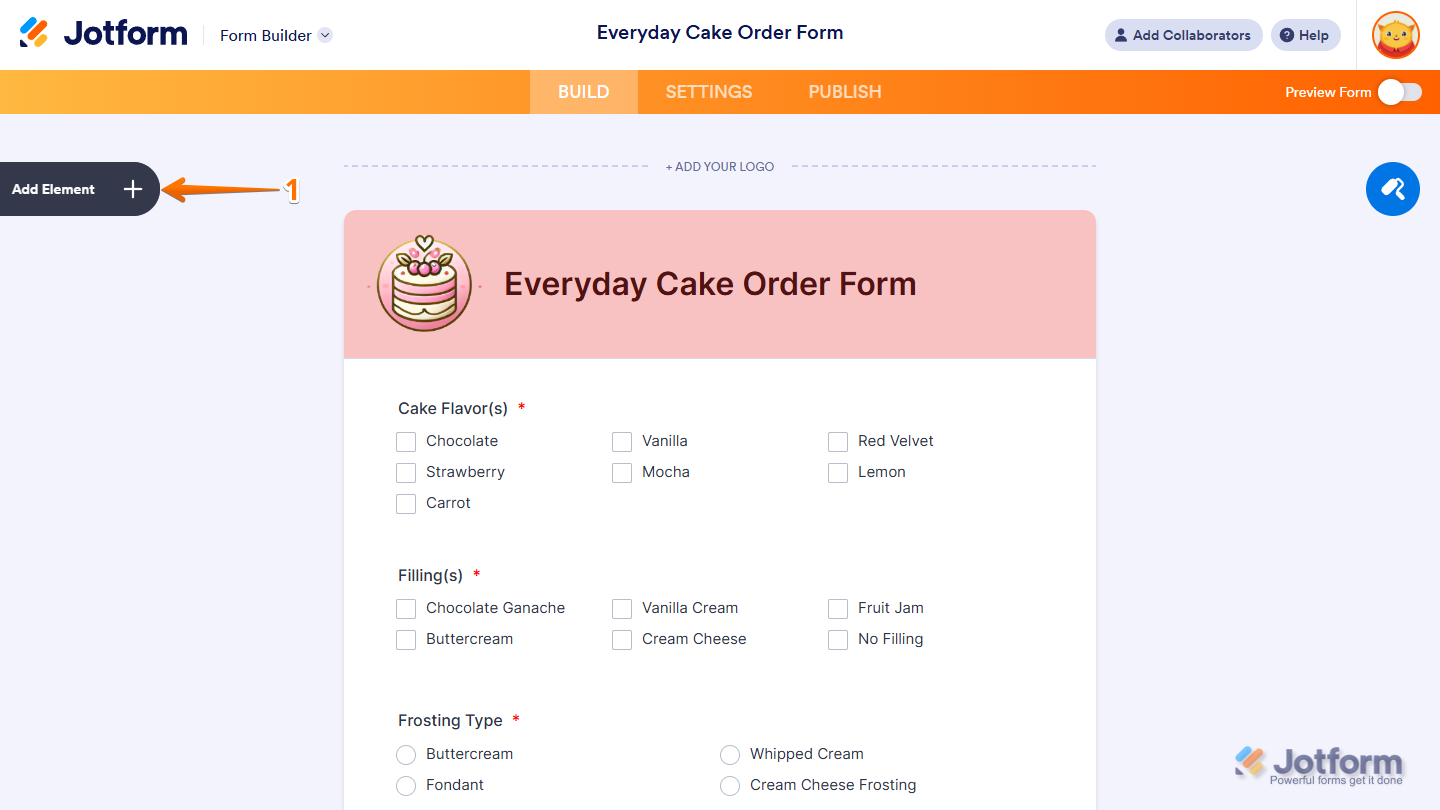 Add Element button in Jotform Form Builder