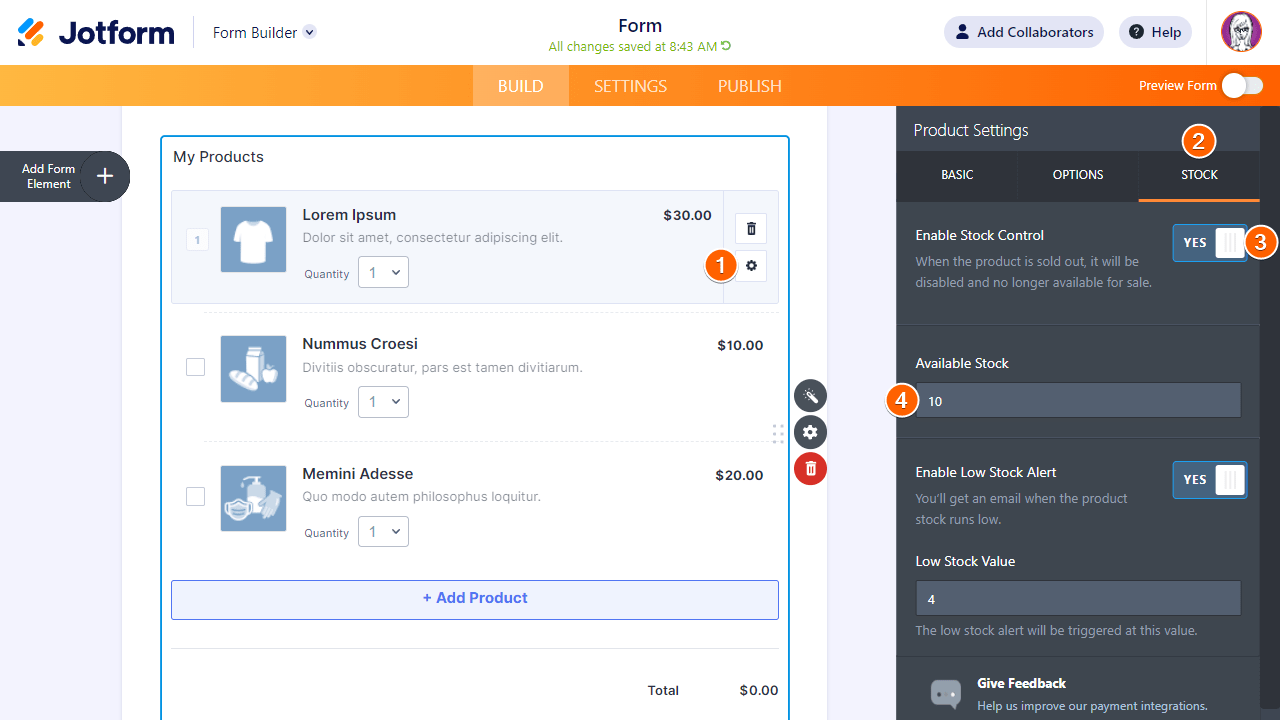 Steps to implement stock limit on a payment form
