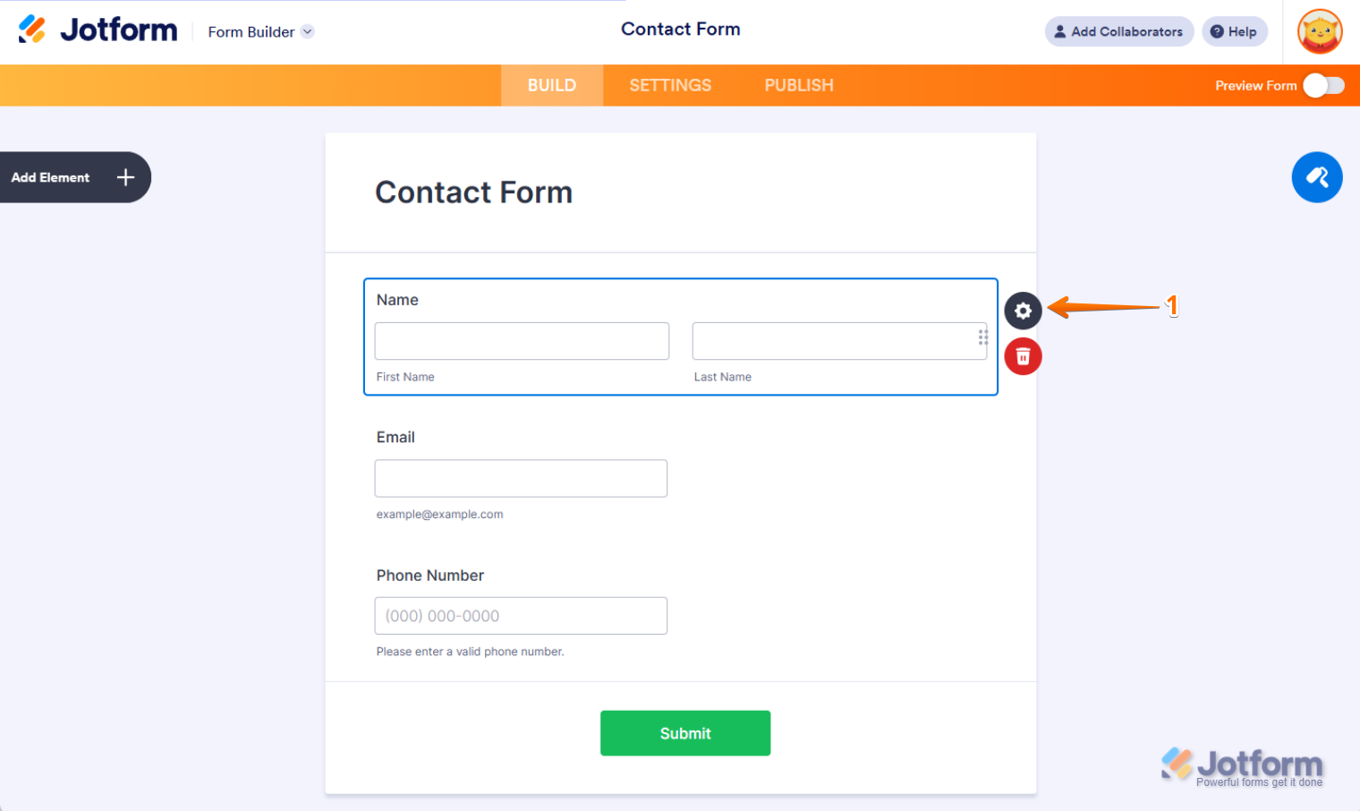Gear Icon of the Field in Form Builder Jotform