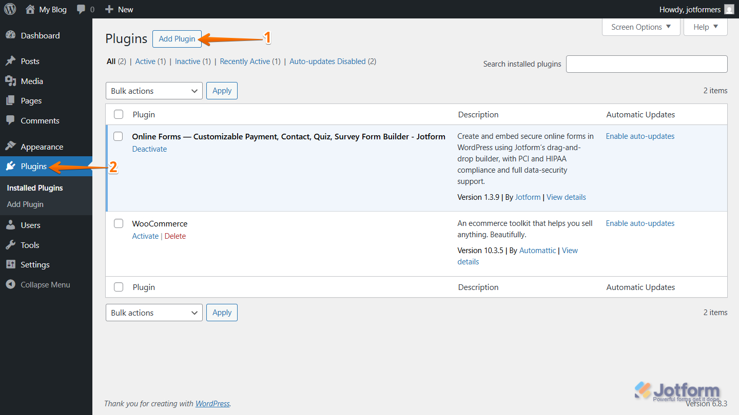 Add Plugin button in WordPress dashboard