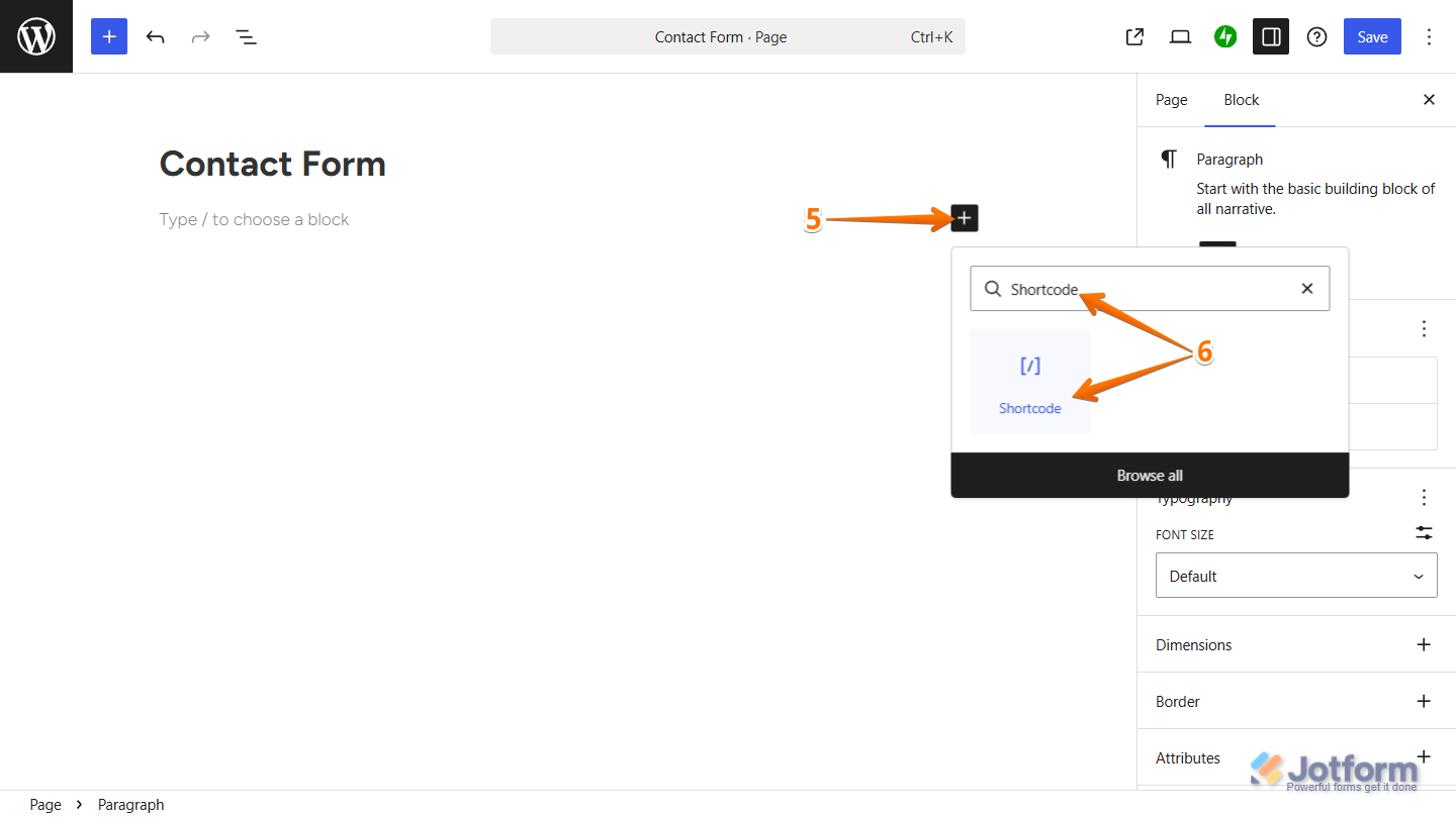 Add Shortcode Block in the WordPress editor