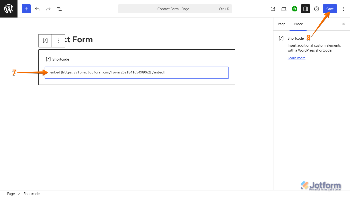 Paste WordPress Shortcode in the WordPress Editor