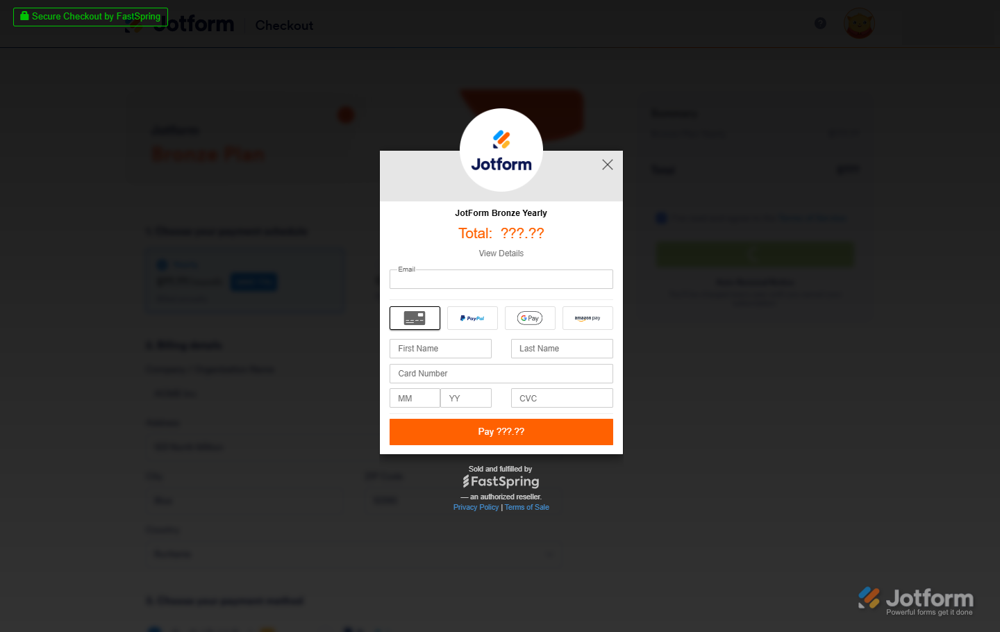 Credit or Debit Card Check Out Page in Jotform