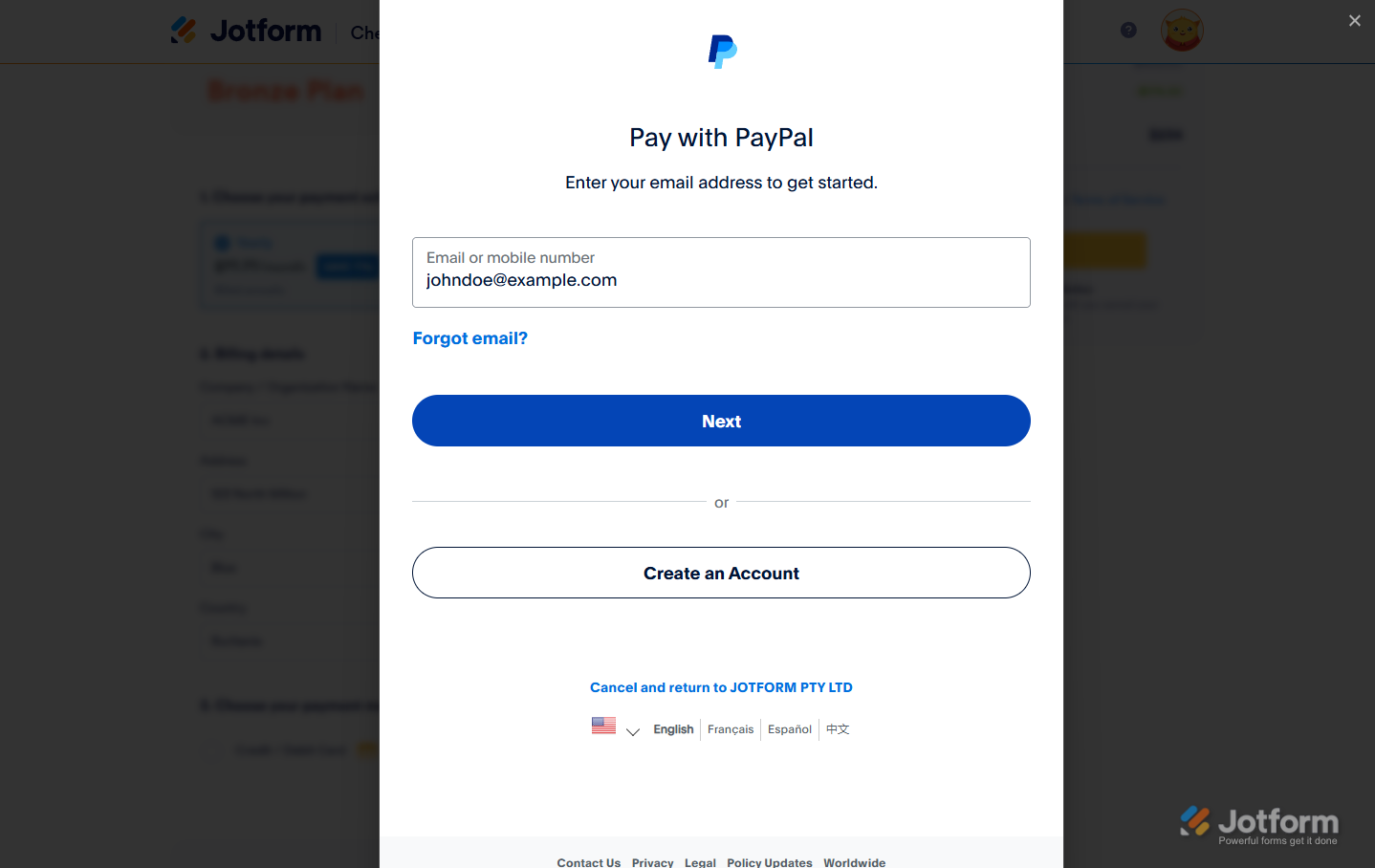 Paypal Checkout in Pricing Page in Jotform